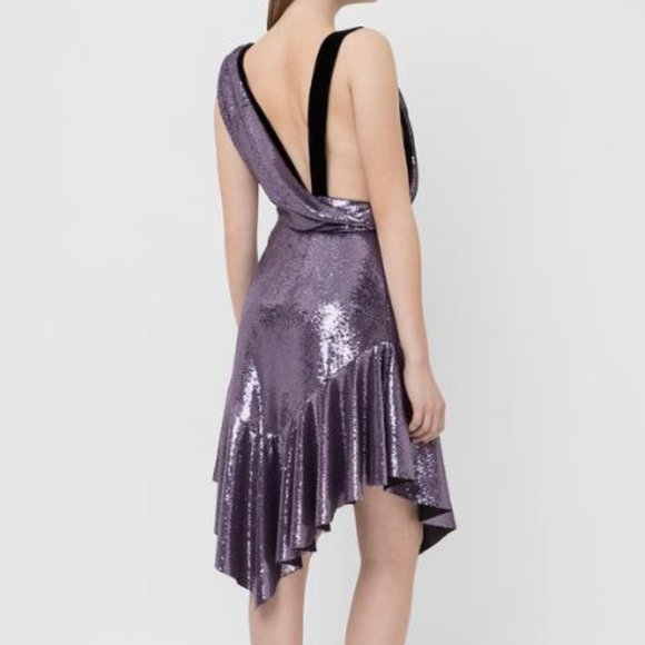 Philosophy Di Lorenzo Serafini IT 40 $1,395 sequined Ruffle Purple Dress NEW - Picture 7 of 9